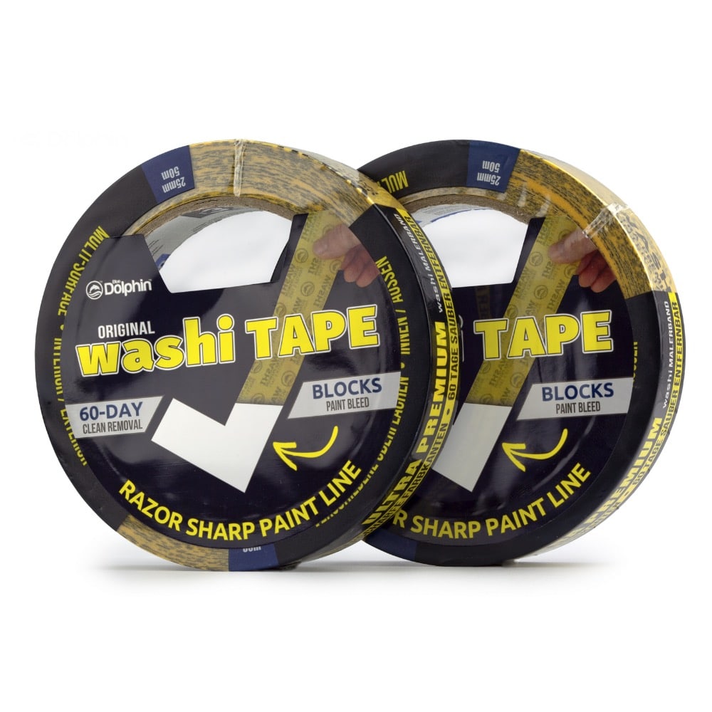 Професійна малярна стрічка (скотч) Blue Dolphin WASHI-XF7, Ultra Premium, 25мм х 50м, жовта (0300-01-01) 2