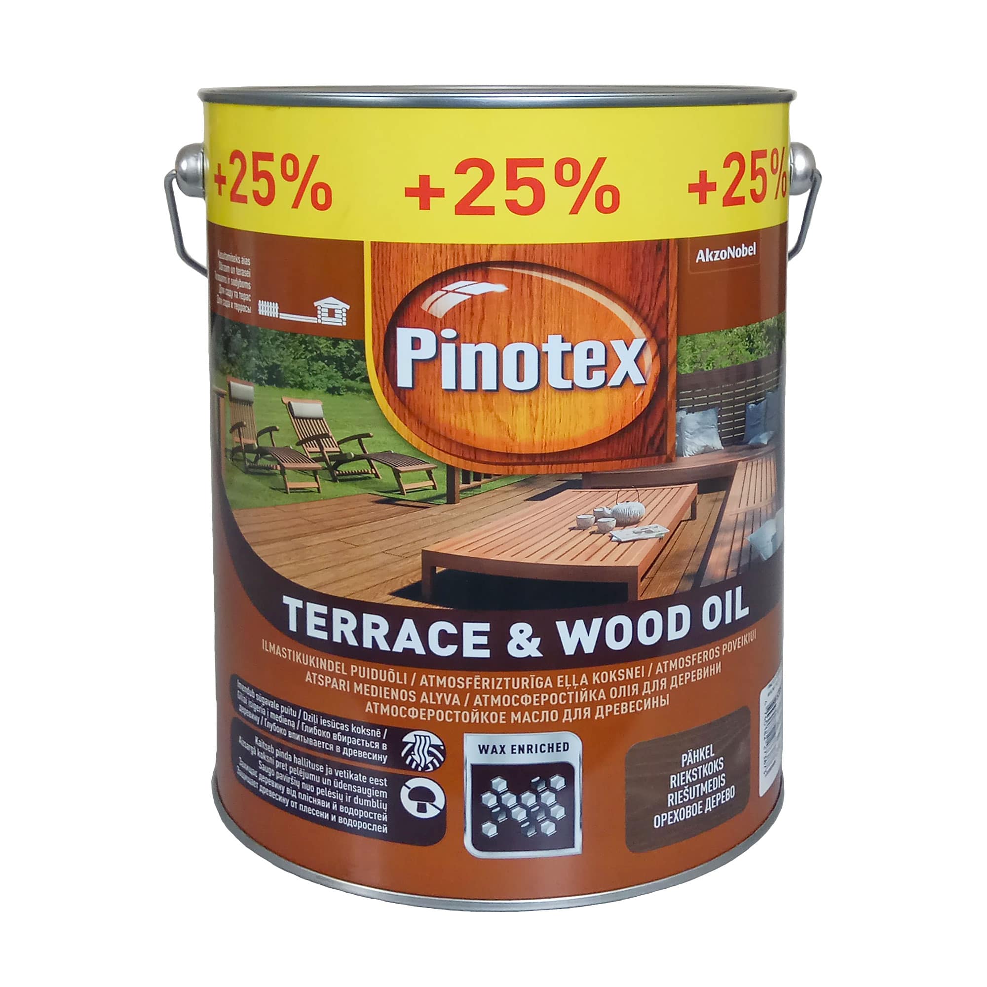 Масло для обработки дерева Pinotex Terrace & Wood Oil атмосферостойкое, орех, 4+1 л в подарок! 2
