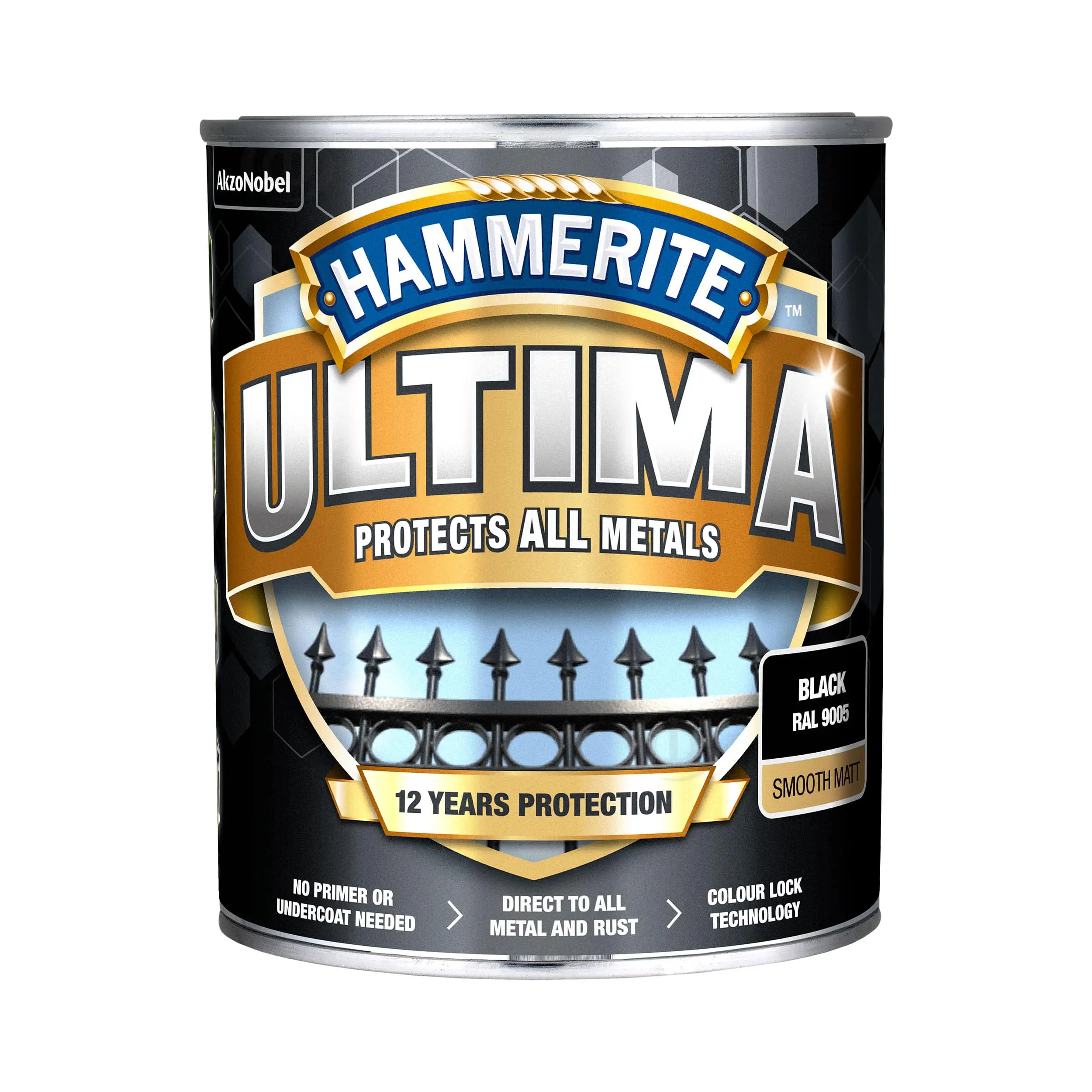 Защитная краска 3 в 1 по металлу на водной основе Hammerite Ultima Matt, матовая, черная RAL 9005, 0.7 л (5774719)  - shlifarb.com.ua 2 Защитная краска 3 в 1 по металлу на водной основе Hammerite Ultima Matt, матовая, черная RAL 9005, 0.7 л (5774719) 2