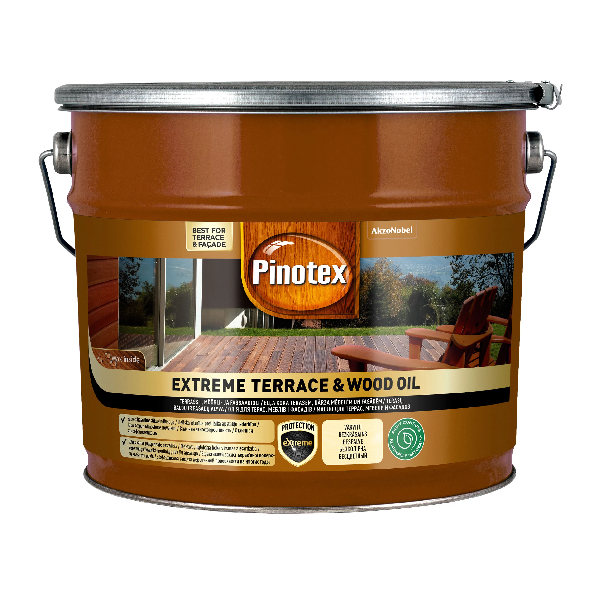 Масло для обработки дерева Pinotex Extreme Terrace & Wood Oil атмосферостойкое, бесцветное, BC, 9.3 л 2