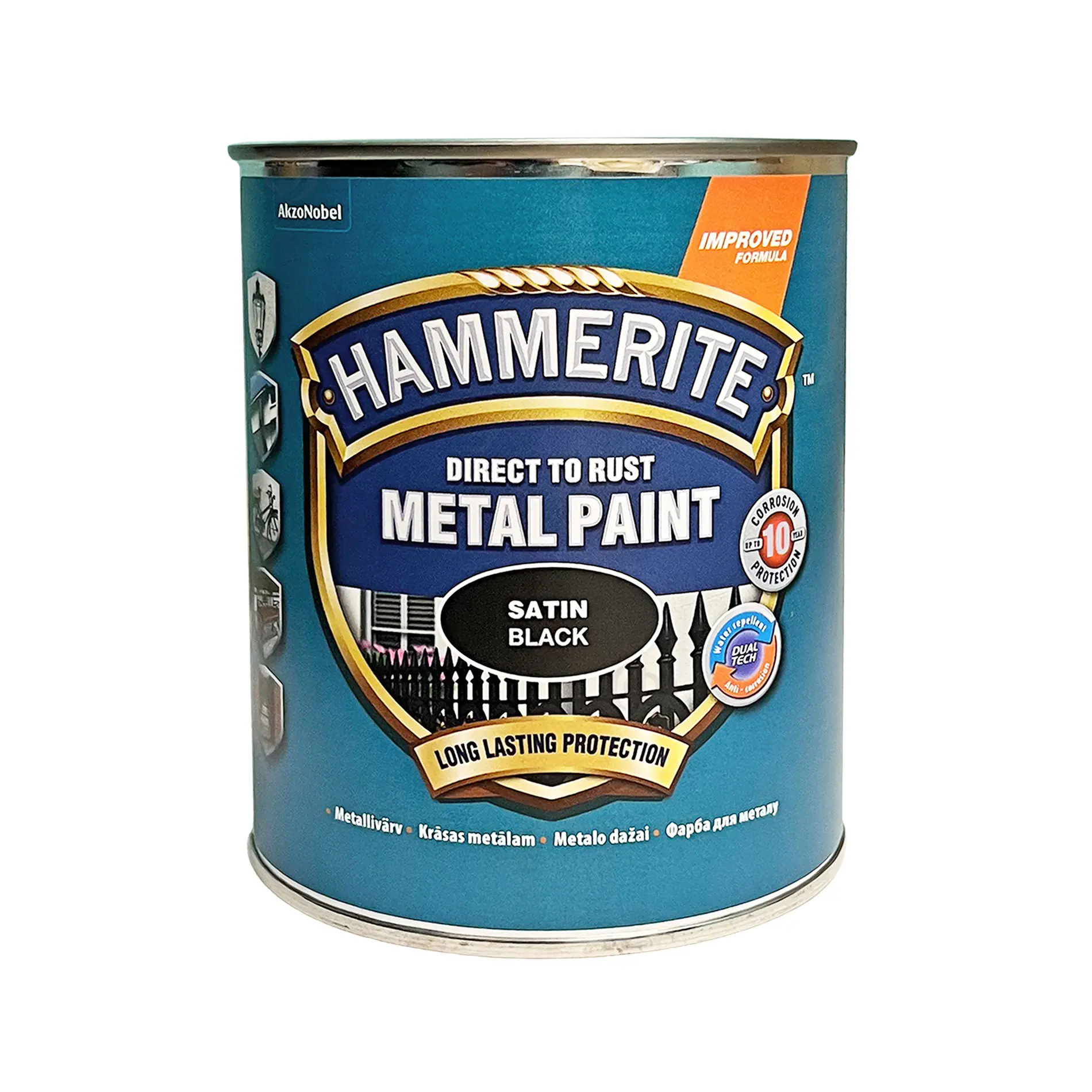 Фарба 3 в 1 по металу Hammerite Metal Paint Satin захисна, чорна, 0.75 л 2 Фарба 3 в 1 по металу Hammerite Metal Paint Satin захисна, чорна, 0.75 л 2