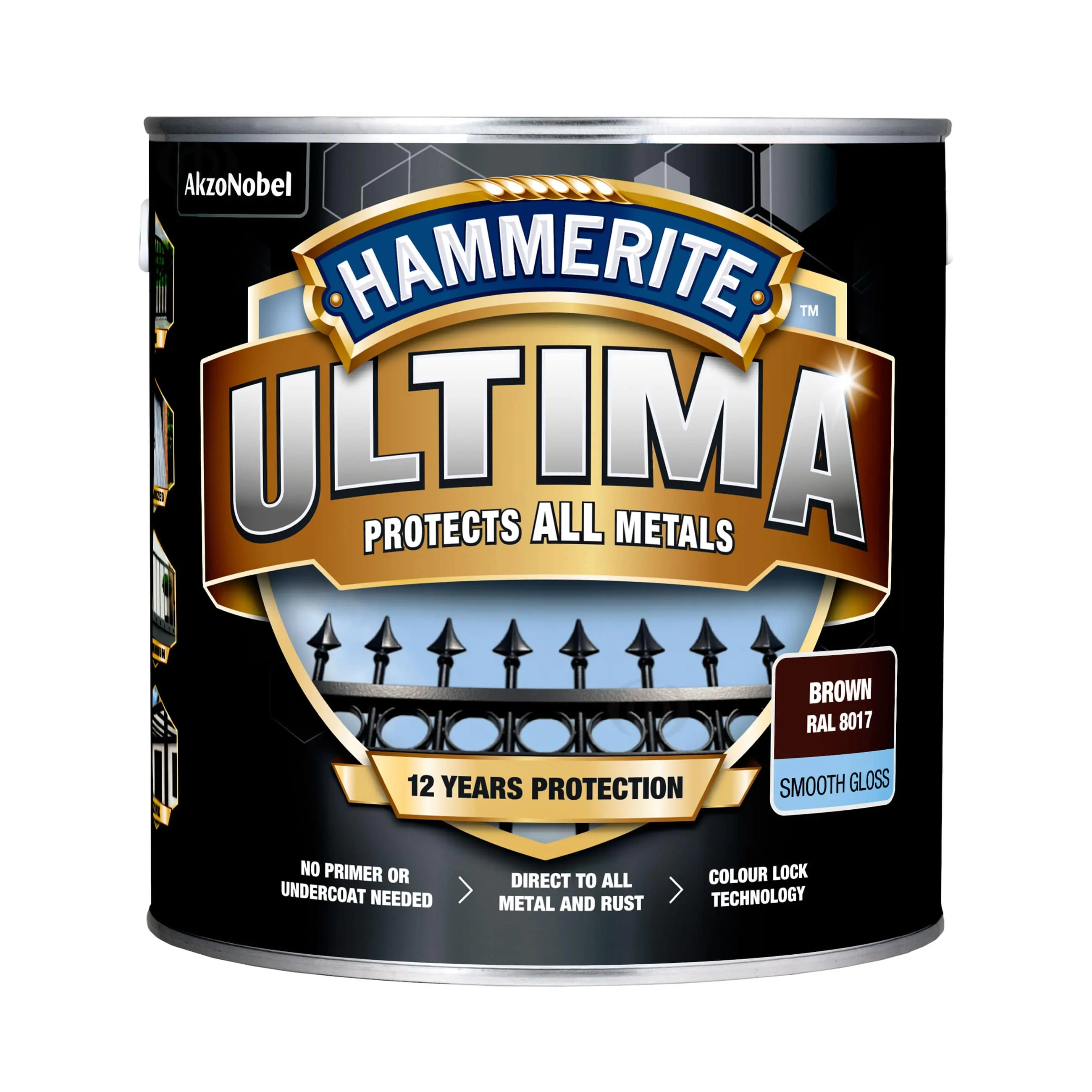 Гладка фарба 3 в 1 по металу на водній основі Hammerite Ultima Smooth захисна, глянцева, коричнева RAL 8017, 2.2 л (5774727) 2