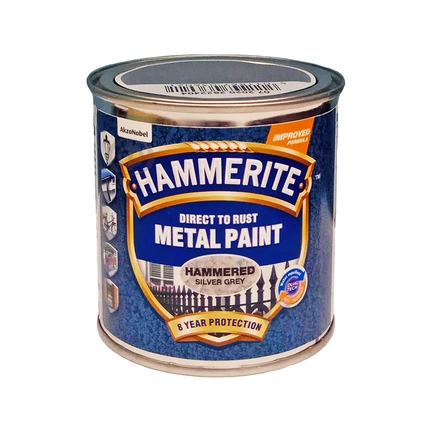 Фарба молоткова 3 в 1 по металу Hammerite Metal Paint Hammered захисна, сріблясто-сіра, 0.25 л 3