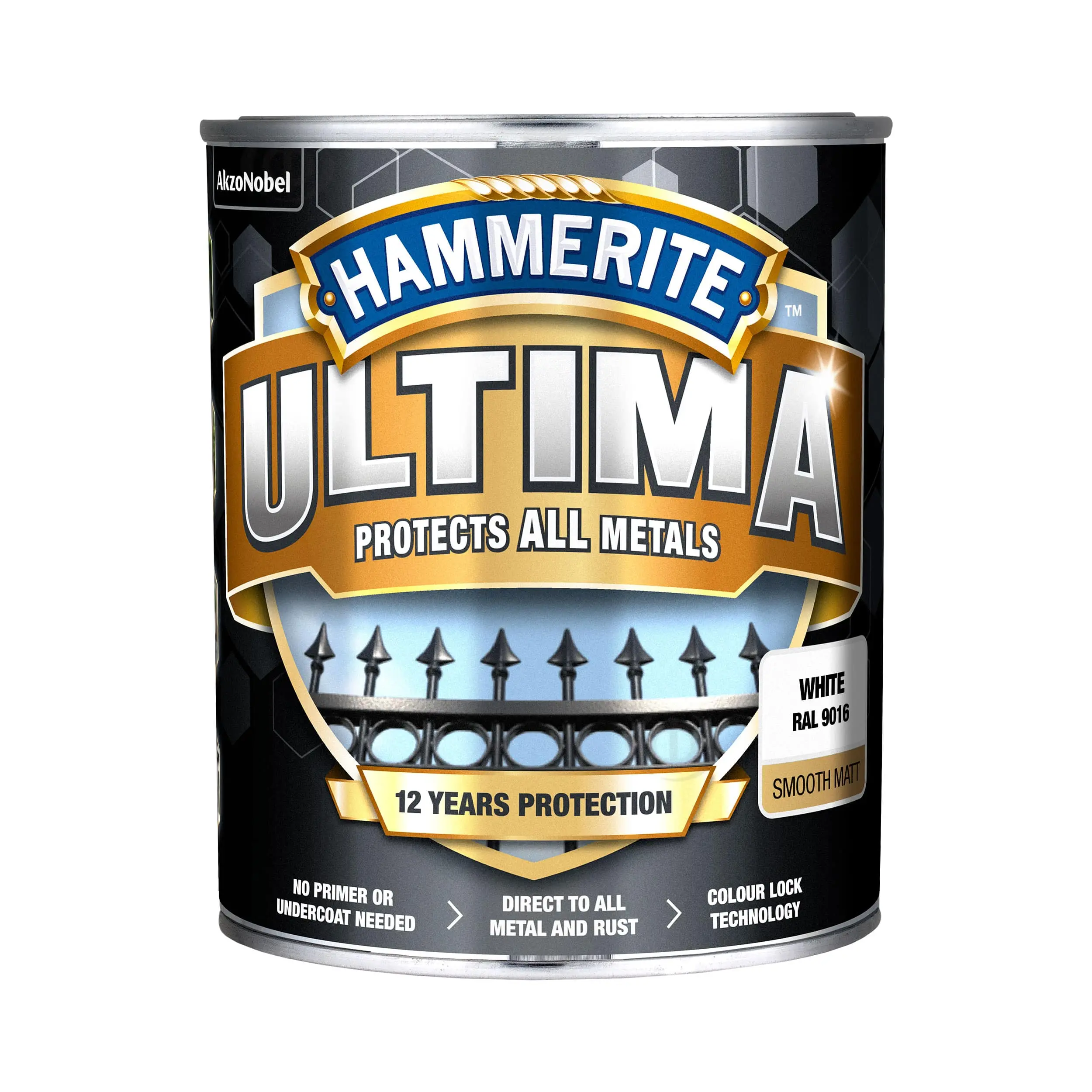 Захисна фарба 3 в 1 по металу на водній основі Hammerite Ultima Matt, матова, біла RAL 9016, 0.7 л (5774721) 2