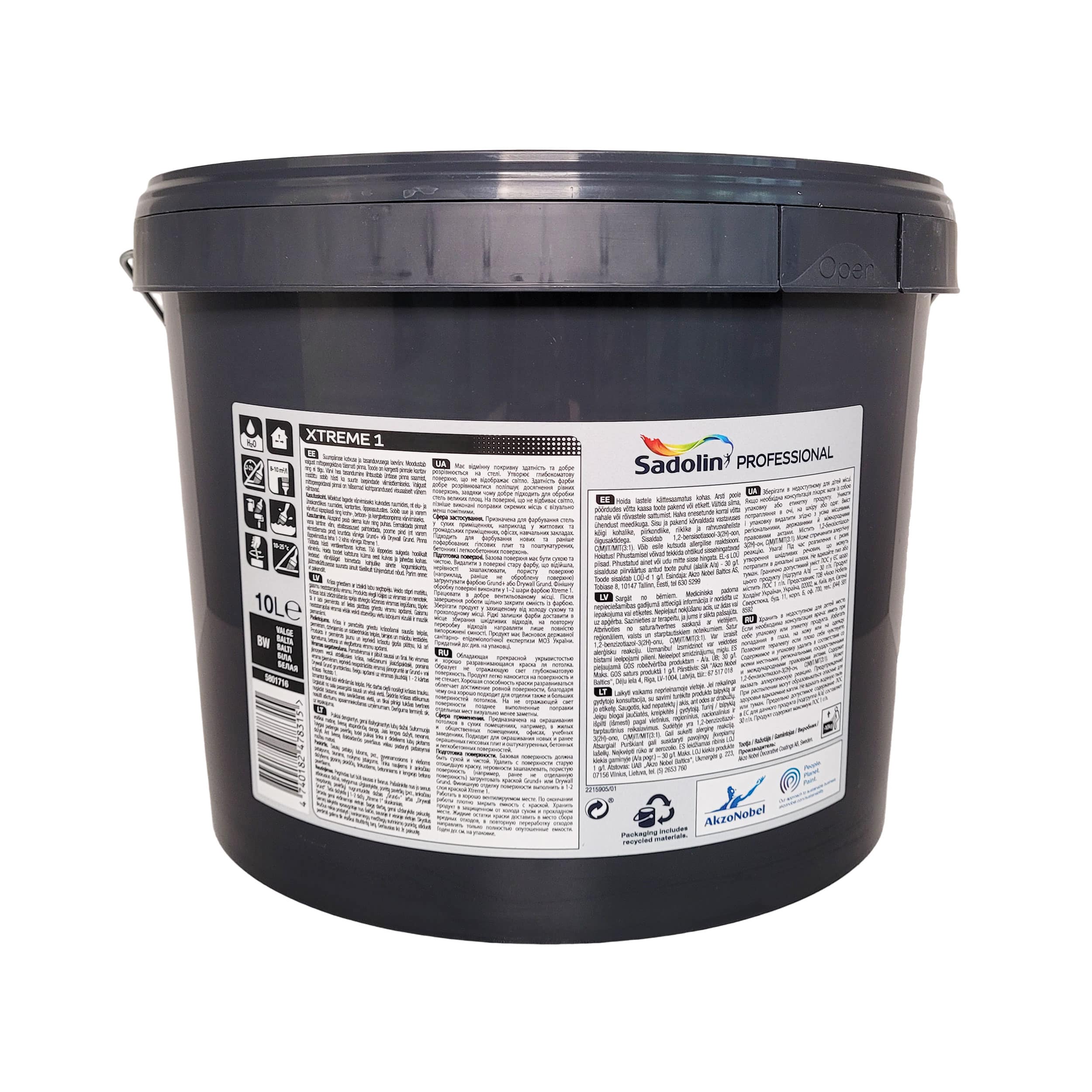 Фарба на водній основі Sadolin Professional Xtreme 1 для стелі, біла, база BW, 10 л 2