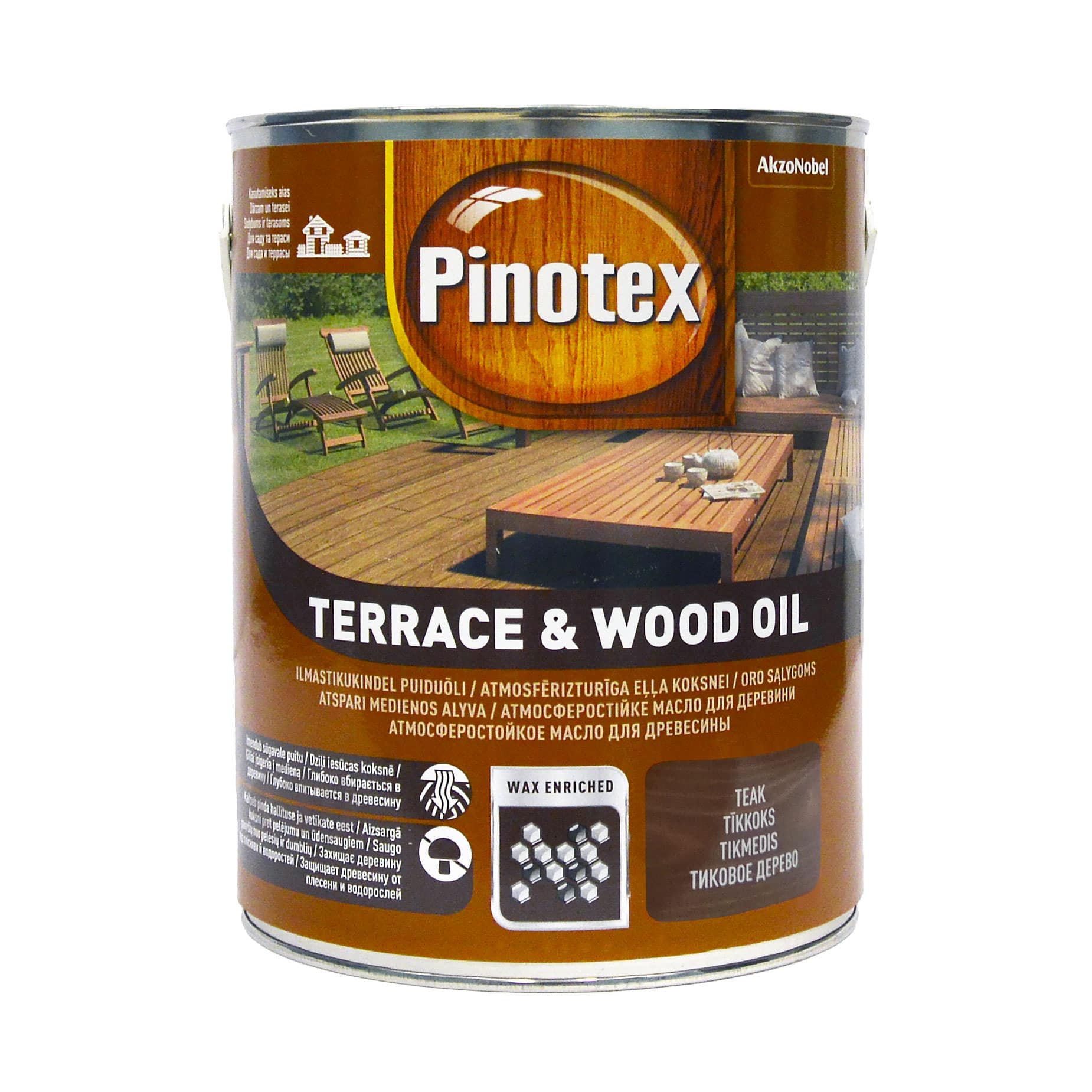 Масло для обработки дерева Pinotex Terrace & Wood Oil атмосферостойкое, тик, 3 л 2