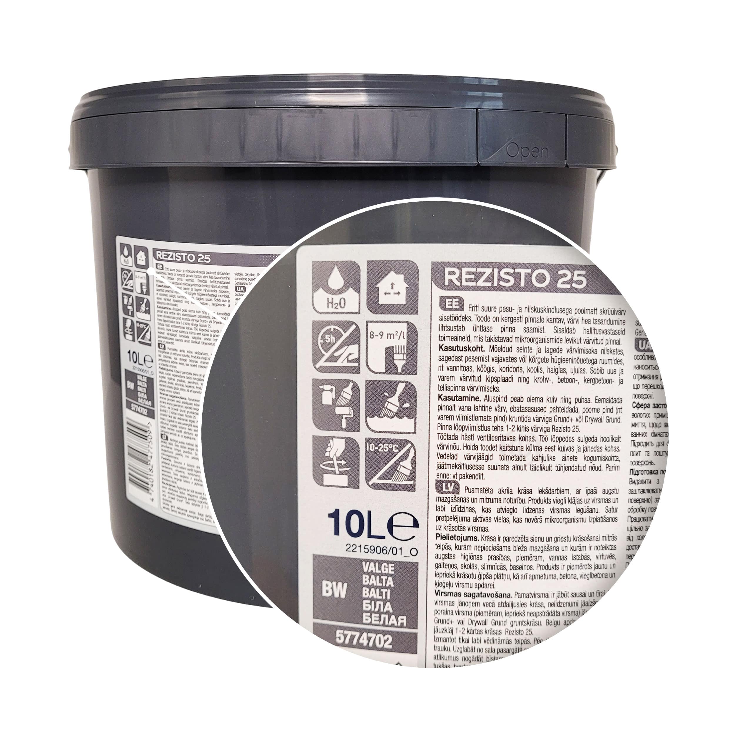 Акрилова фарба Sadolin Professional Rezisto 25 для стін, вологостійка, біла, BW, 10 л 3