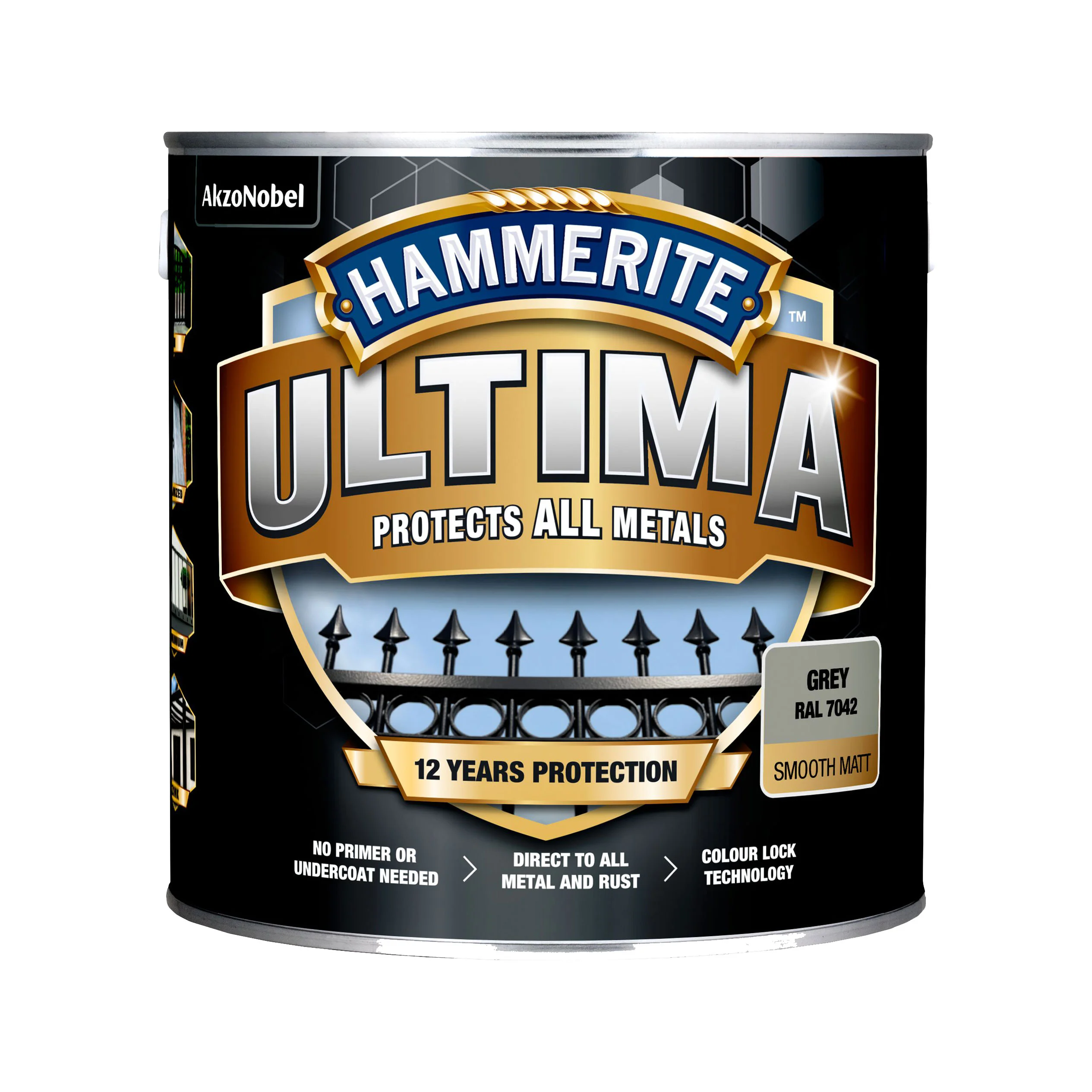 Захисна фарба 3 в 1 по металу на водній основі Hammerite Ultima Matt, матова, сіра RAL 7042, 2.2 л (5919597) 2