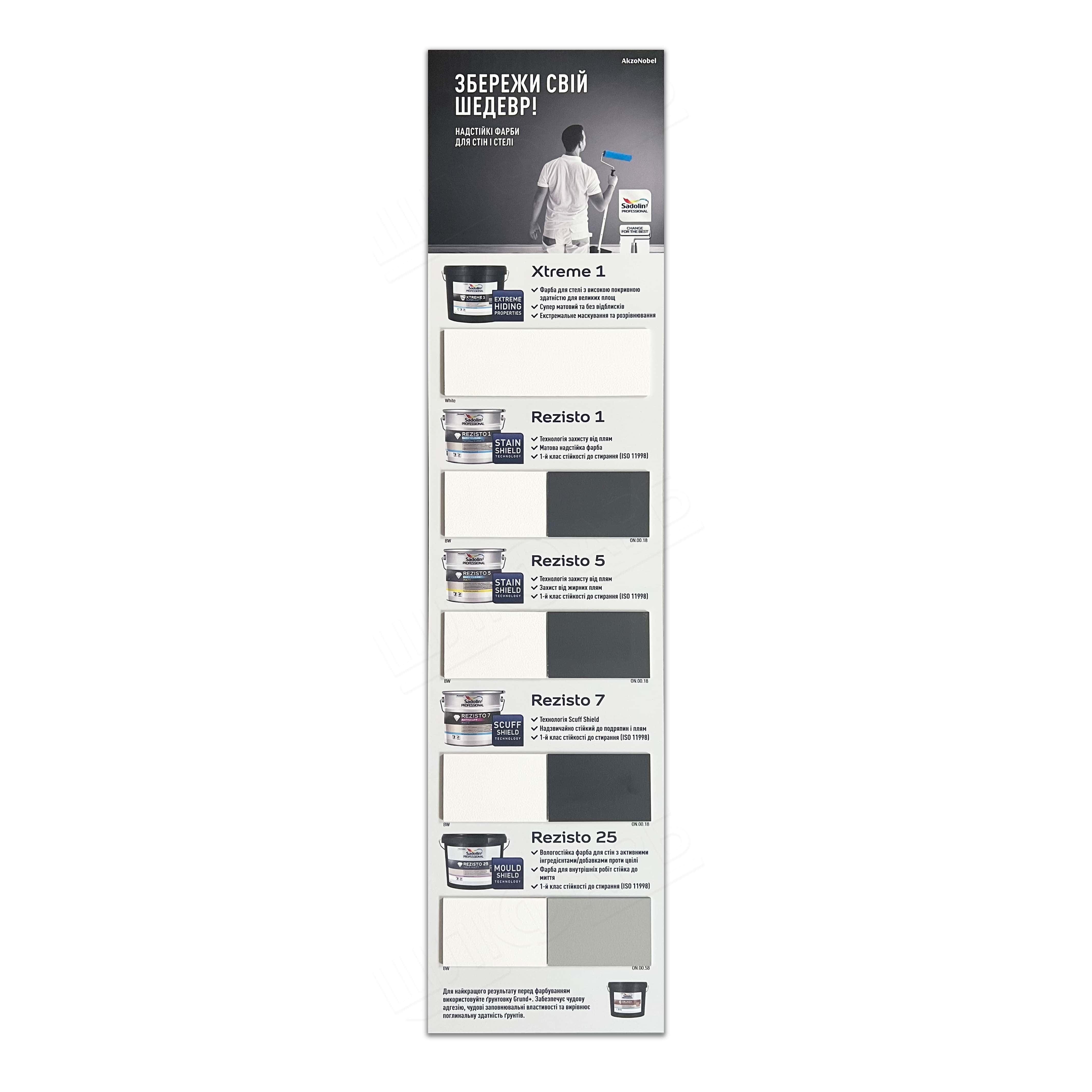 Акриловая краска Sadolin Professional Rezisto 1 Easy Clean для стен, грязеотталкивающая, белая, BW, 2.5 л  - shlifarb.com.ua 3 Акриловая краска Sadolin Professional Rezisto 1 Easy Clean для стен, грязеотталкивающая, белая, BW, 2.5 л 3