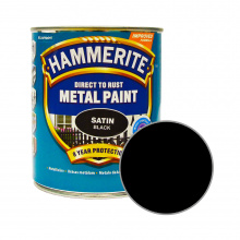 Краска 3 в 1 по металлу Hammerite Metal Paint Satin защитная, черная, 0.75 л