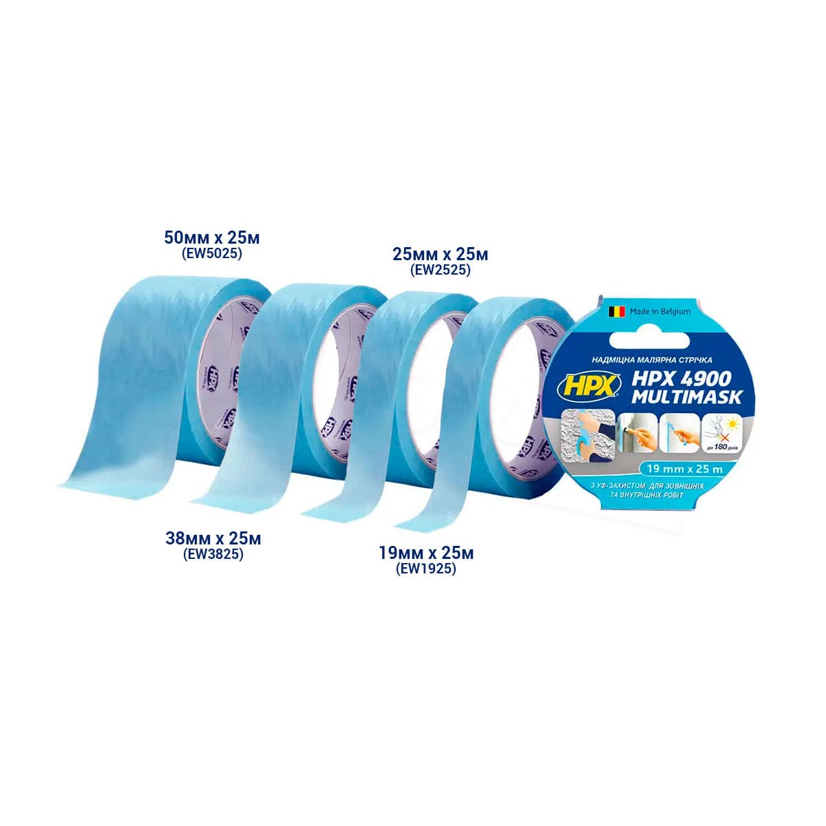 Надміцна малярна стрічка (скотч) HPX 4900 Multimask з УФ захистом, 19мм х 25м, блакитна (EW1925) 5