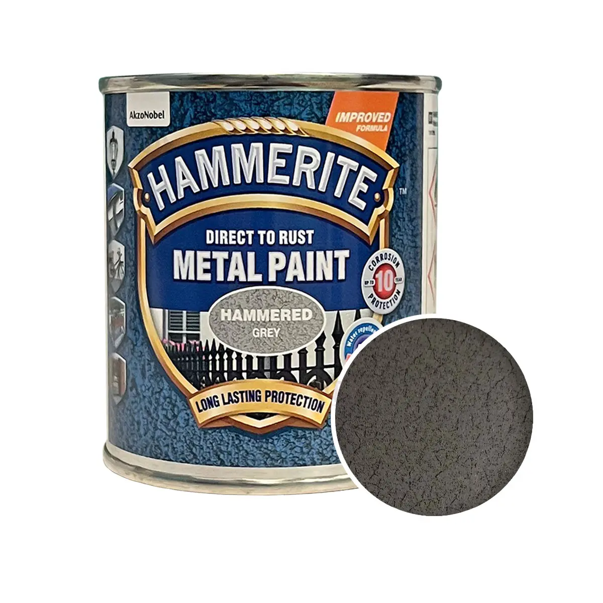 Краска молотковая 3 в 1 по металлу Hammerite Metal Paint Hammered защитная, серая, 0.25 л