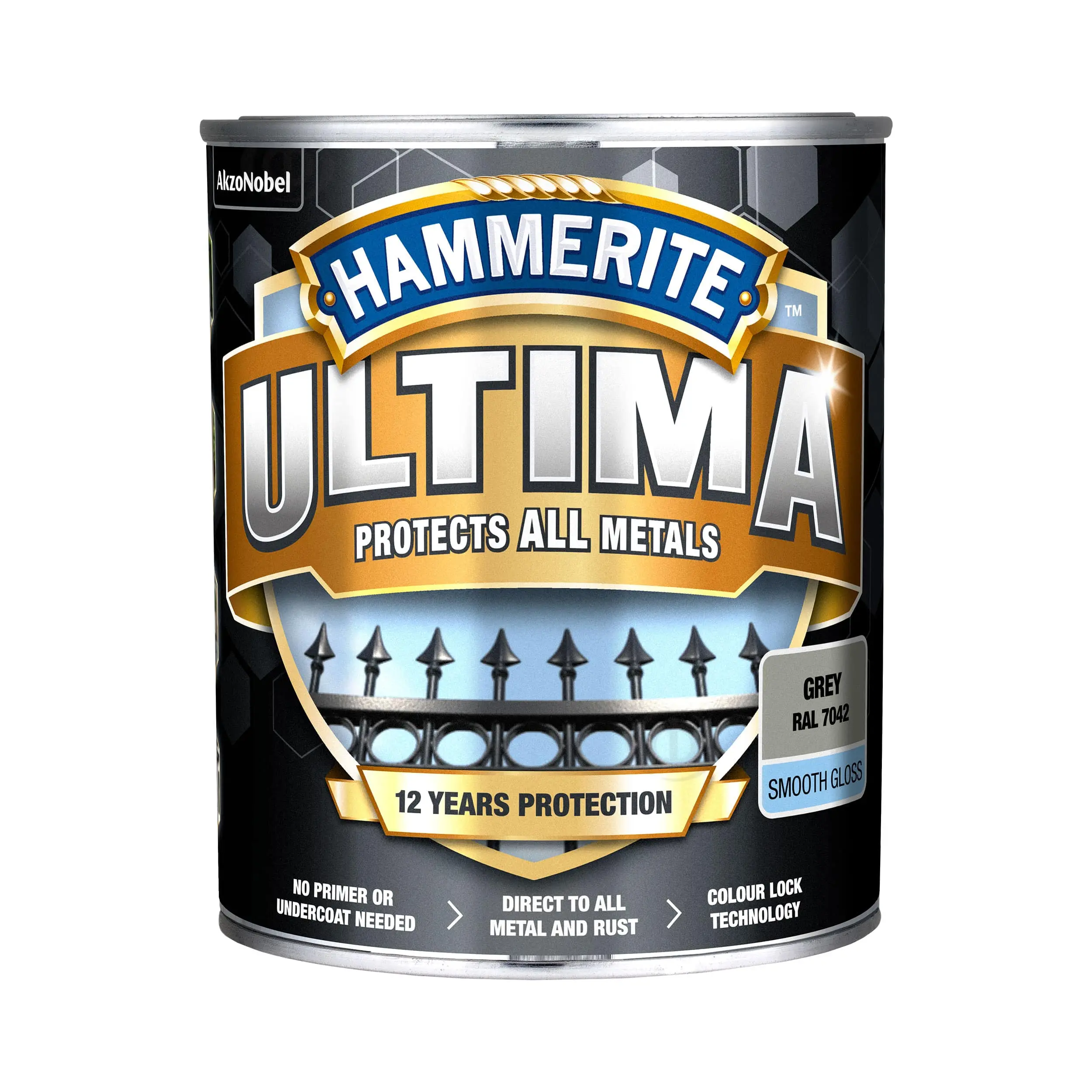 Гладка фарба 3 в 1 по металу на водній основі Hammerite Ultima Smooth захисна, глянцева, сіра RAL 7042, 0.7 л (5774717) 2