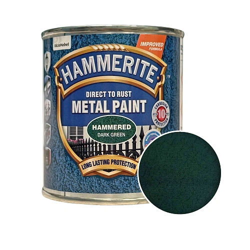Фарба молоткова 3 в 1 по металу Hammerite Metal Paint Hammered захисна, темно-зелена, 0.25 л 