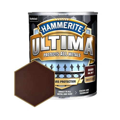 Защитная краска 3 в 1 по металлу на водной основе Hammerite Ultima Matt, матовая, коричневая RAL 8017, 0.7 л (5774722)  - shlifarb.com.ua  Защитная краска 3 в 1 по металлу на водной основе Hammerite Ultima Matt, матовая, коричневая RAL 8017, 0.7 л (5774722)