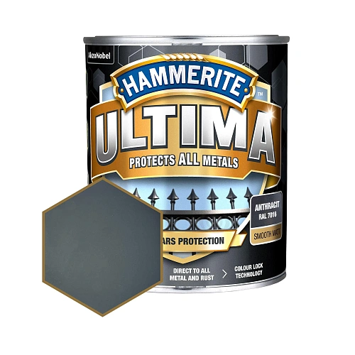 Захисна фарба 3 в 1 по металу на водній основі Hammerite Ultima Matt, матова, антрацитово-сіра RAL 7016, 0.7 л (5774724)  Захисна фарба 3 в 1 по металу на водній основі Hammerite Ultima Matt, матова, антрацитово-сіра RAL 7016, 0.7 л (5774724)