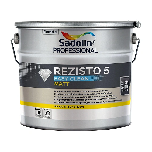 Акрилова фарба Sadolin Professional Rezisto 5 Easy Clean для стін, брудовідштовхувальна, безбарвна, BC, 9.3 л  Акрилова фарба Sadolin Professional Rezisto 5 Easy Clean для стін, брудовідштовхувальна, безбарвна, BC, 9.3 л