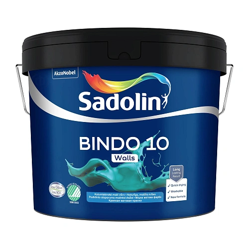 Эмульсионная краска Sadolin Bindo 10 для стен, бесцветная, BC, 8.37 л  - shlifarb.com.ua  Эмульсионная краска Sadolin Bindo 10 для стен, бесцветная, BC, 8.37 л