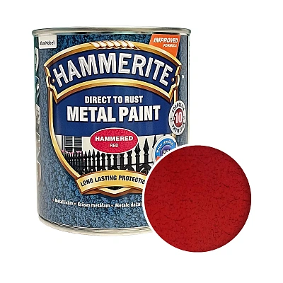 Краска молотковая 3 в 1 по металлу Hammerite Metal Paint Hammered защитная, красная, 0.75 л