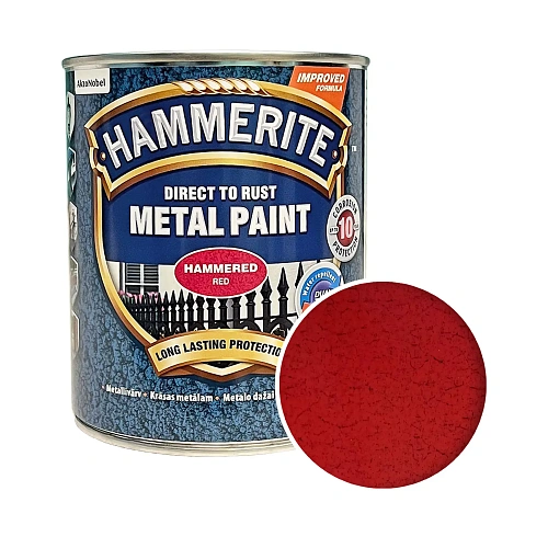 Краска молотковая 3 в 1 по металлу Hammerite Metal Paint Hammered защитная, красная, 0.75 л 