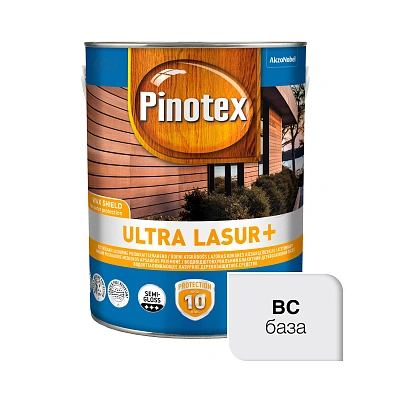 Пропитка лазурная для дерева Pinotex Ultra Lasur+ с декоративным эффектом, бесцветная, BC, 3 л