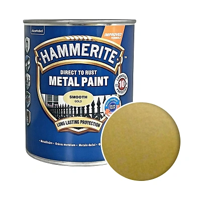 Гладкая краска 3 в 1 по металлу Hammerite Metal Paint Smooth защитная, золотистая, 0.75 л