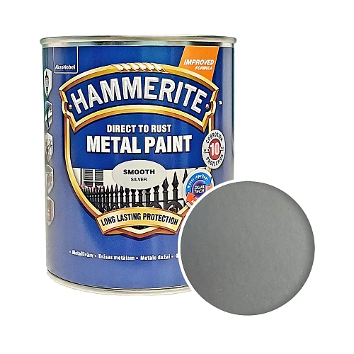 Гладкая краска 3 в 1 по металлу Hammerite Metal Paint Smooth защитная, серебристая, 0.75 л 