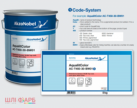 Система кодирования Краска на водной основе AkzoNobel AqualitColor AC-T431, белая, полуматовая, 18 л (3225-834301-200)