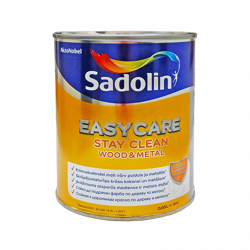 Алкідна фарба Sadolin EasyCare Wood&Metal для дерева та металу, напівматова, безбарвна, BC, 0.65 л  Алкідна фарба Sadolin EasyCare Wood&Metal для дерева та металу, напівматова, безбарвна, BC, 0.65 л