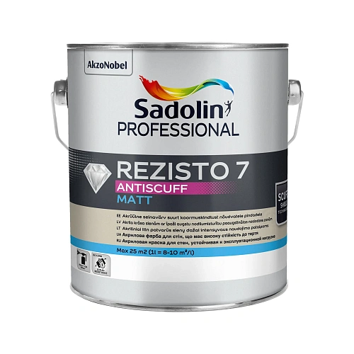 Акрилова фарба Sadolin Professional Rezisto 7 Antiscuff для стін, зносостійка, біла, BW, 2.5 л 