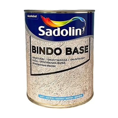 Грунтовочная краска на водной основе Sadolin Bindo Base для стен и потолка, белая, BW, 1 л - shlifarb.com.ua Грунтовочная краска на водной основе Sadolin Bindo Base для стен и потолка, белая, BW, 1 л