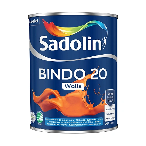 Эмульсионная краска Sadolin Bindo 20 для стен, белая, BW, 0.9 л 