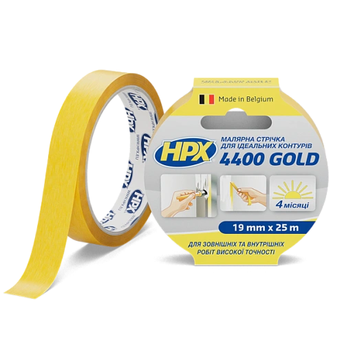 Дизайнерська малярна стрічка (скотч) для ідеальних контурів HPX 4400 Gold, 19мм х 25м, жовта (FP1925) 