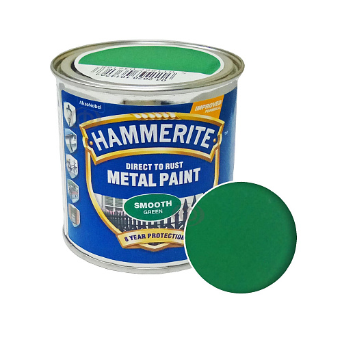 Гладкая краска 3 в 1 по металлу Hammerite Metal Paint Smooth защитная, зеленая RAL 6032, 0.25 л  - shlifarb.com.ua  Гладкая краска 3 в 1 по металлу Hammerite Metal Paint Smooth защитная, зеленая RAL 6032, 0.25 л