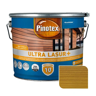 Пропитка лазурная для дерева Pinotex Ultra Lasur+ с декоративным эффектом, орегон, 10 л