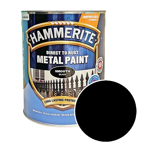 Гладка фарба 3 в 1 по металу Hammerite Metal Paint Smooth захисна, чорна RAL 9005, 5 л  Гладка фарба 3 в 1 по металу Hammerite Metal Paint Smooth захисна, чорна RAL 9005, 5 л