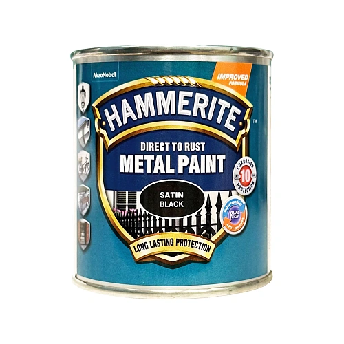 Фарба 3 в 1 по металу Hammerite Metal Paint Satin захисна, чорна, 0.25 л 2