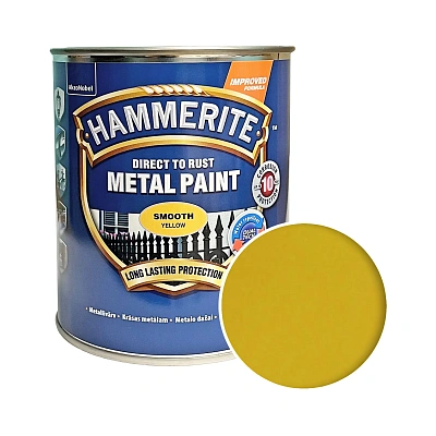 Гладка фарба 3 в 1 по металу Hammerite Metal Paint Smooth захисна, жовта RAL 1003, 0.75 л