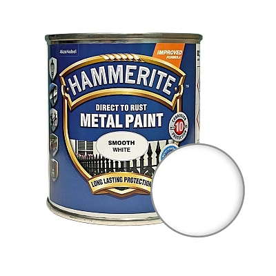 Гладка фарба 3 в 1 по металу Hammerite Metal Paint Smooth захисна, біла RAL 9016, 0.25 л