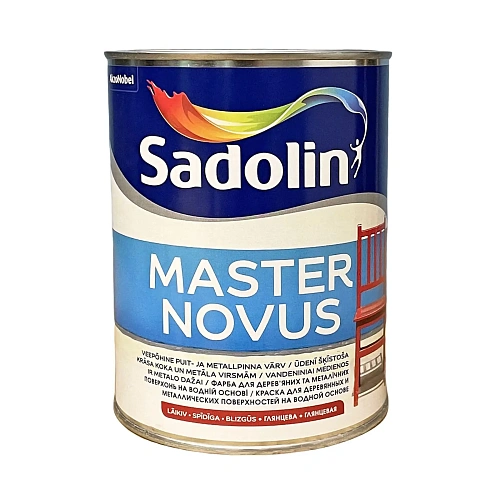 Алкидная краска Sadolin Master Novus для дерева и металла, глянцевая, белая, BW, 1 л  - shlifarb.com.ua  Алкидная краска Sadolin Master Novus для дерева и металла, глянцевая, белая, BW, 1 л