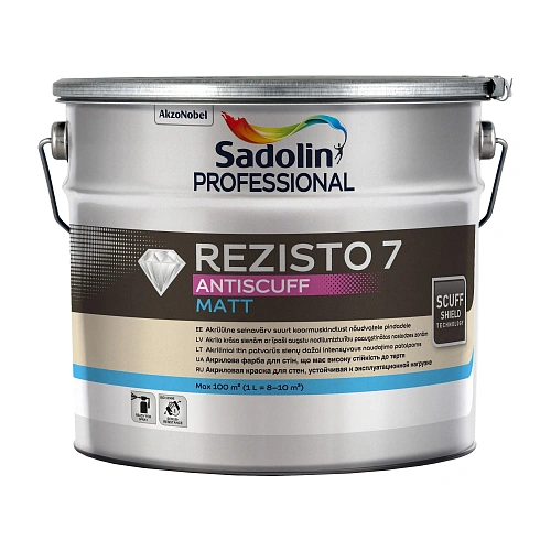 Акрилова фарба Sadolin Professional Rezisto 7 Antiscuff для стін, зносостійка, безбарвна, BC, 9.3 л  Акрилова фарба Sadolin Professional Rezisto 7 Antiscuff для стін, зносостійка, безбарвна, BC, 9.3 л