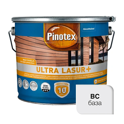 Пропитка лазурная для дерева Pinotex Ultra Lasur+ с декоративным эффектом, бесцветная, BC, 10 л 