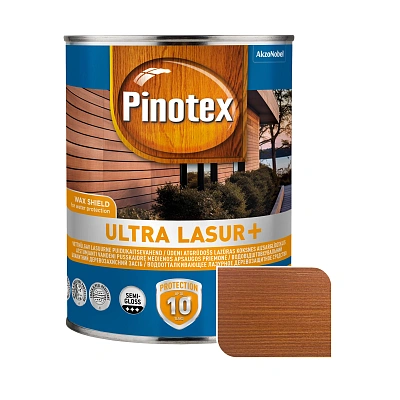 Пропитка лазурная для дерева Pinotex Ultra Lasur+ с декоративным эффектом, красное дерево, 1 л