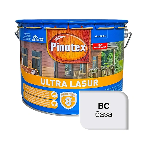 Просочення для дерева Pinotex Ultra Lasur з декоративним ефектом, безбарвне, BC, 10 л  Просочення для дерева Pinotex Ultra Lasur з декоративним ефектом, безбарвне, BC, 10 л