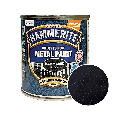 Краска молотковая 3 в 1 по металлу Hammerite Metal Paint Hammered защитная, черная, 0.25 л 