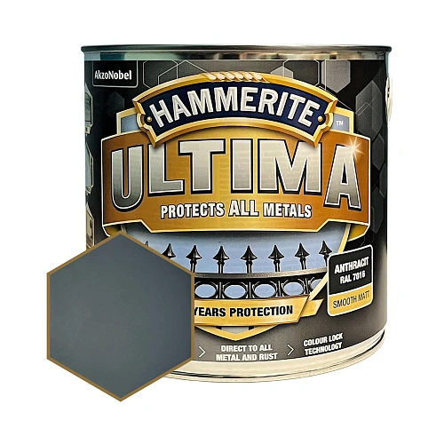 Захисна фарба 3 в 1 по металу на водній основі Hammerite Ultima Matt, матова, антрацитово-сіра RAL 7016, 2.2 л (5919600)  Захисна фарба 3 в 1 по металу на водній основі Hammerite Ultima Matt, матова, антрацитово-сіра RAL 7016, 2.2 л (5919600)