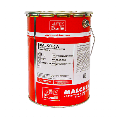 Грунт по металлу Malchem Malkor A антикоррозийный без хроматов, светло-серый (RAL 7030), 5 л  - shlifarb.com.ua Грунт по металлу Malchem Malkor A антикоррозийный без хроматов, светло-серый (RAL 7030), 5 л