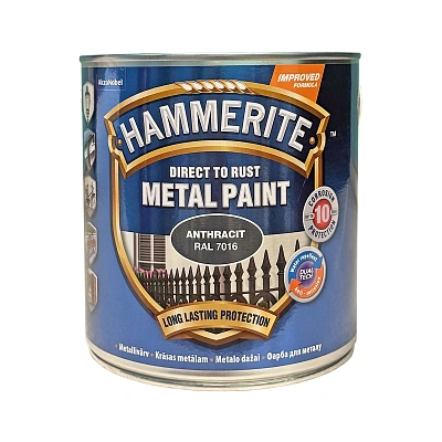 Гладка фарба 3 в 1 по металу Hammerite Metal Paint Smooth захисна, антрацит RAL 7016, 2.5 л 2