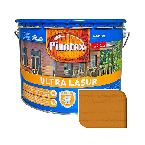 Пропитка лазурная для дерева Pinotex Ultra Lasur с декоративным эффектом, калужница, 10 л  - shlifarb.com.ua  Пропитка лазурная для дерева Pinotex Ultra Lasur с декоративным эффектом, калужница, 10 л