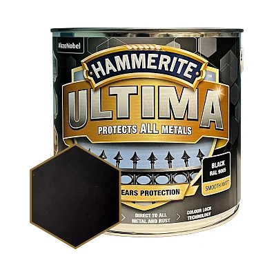 Захисна фарба 3 в 1 по металу на водній основі Hammerite Ultima Matt, матова, чорна RAL 9005, 2.2 л (5919591)